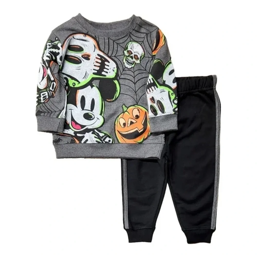 MICKEY MOUSE BOYS 2 PC SWEATSUIT - BLACK/ORANGE SIZE 18 MONTHS (NEW WITH TAGS)